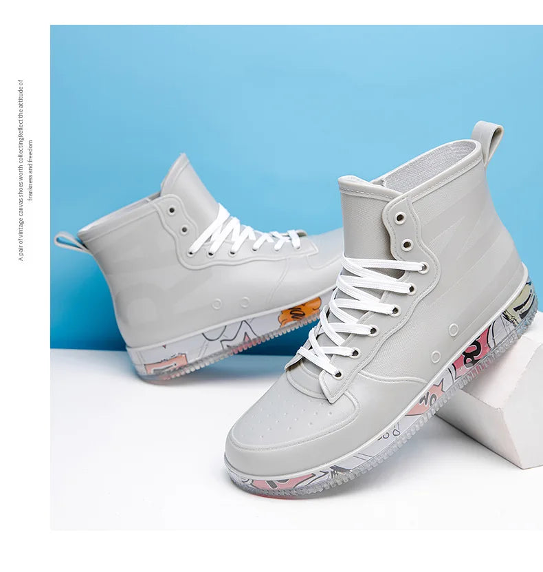 Men Rain Boots Fashion Trendy Nude Boots Anti-skid Work Chef Shoes Durable Waterproof Rubber Fishing Shoes Male Sneakers 2023New