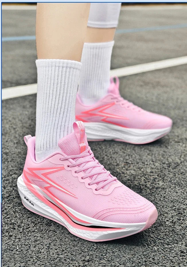 Men Women Carbon Plate Running Shoes Soft Cushion Shock Absorbing Sports Shoes Unisex Sneakers Light Anti-Slip Training Shoes