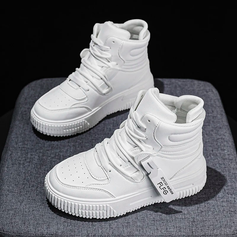 Men Platform Sneakers Lace Up Simple Design Skateboard Flats Outdoor Running Sports Shoes Casual High Top Sneakers For Couple 46