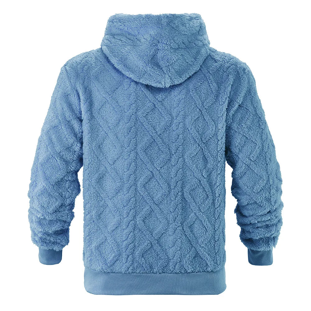 Autumn and winter leisure men's high street jacquard double-sided velvet hooded sports trend pullover sweater jacket