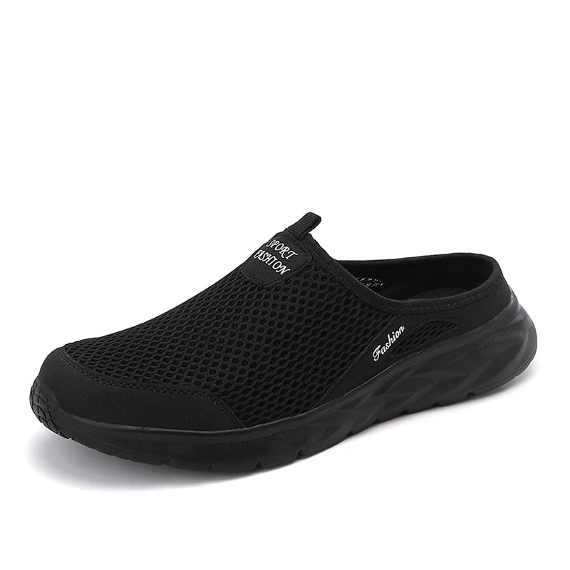 New Mens Half Slippers Summer Breathable Mesh Shoes Men Outdoor Casual Slip on Sandals Comfortable Lightweight Mesh Slippers Man