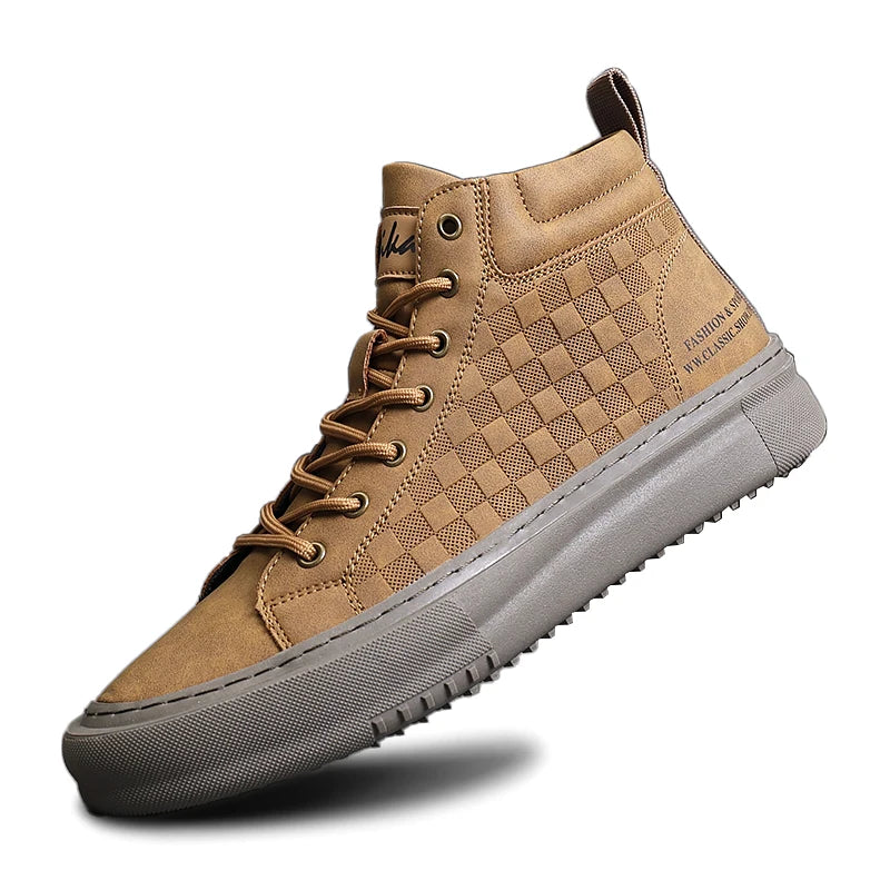 New Fashionable Versatile Men's Shoes, Casual Sports Shoes with Soft Soles and Soft Uppers, Mid-Top Retro Work Shoes, Wear-Resistant Trendy Shoes, British Style Lace-Up Shoes
