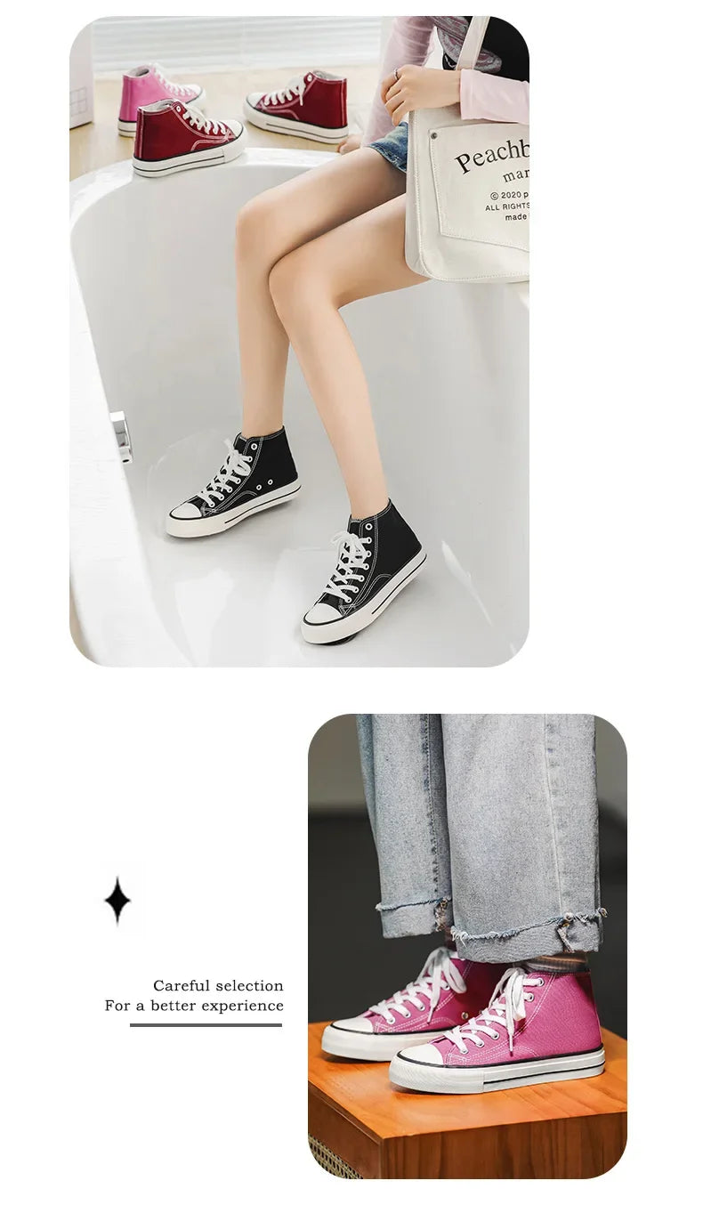Retro High Top Canvas Shoes Classic Breathable Unisex Spring Autumn Fashionable Couple Style Cotton Lined Flat Bottom Sneakers