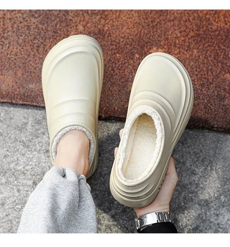 New Unisex Fashion Cotton Slippers Men Winter Warm Home Cotton Shoes Waterproof Garden Shoes Indoor Slip on Concise Shoes Woman