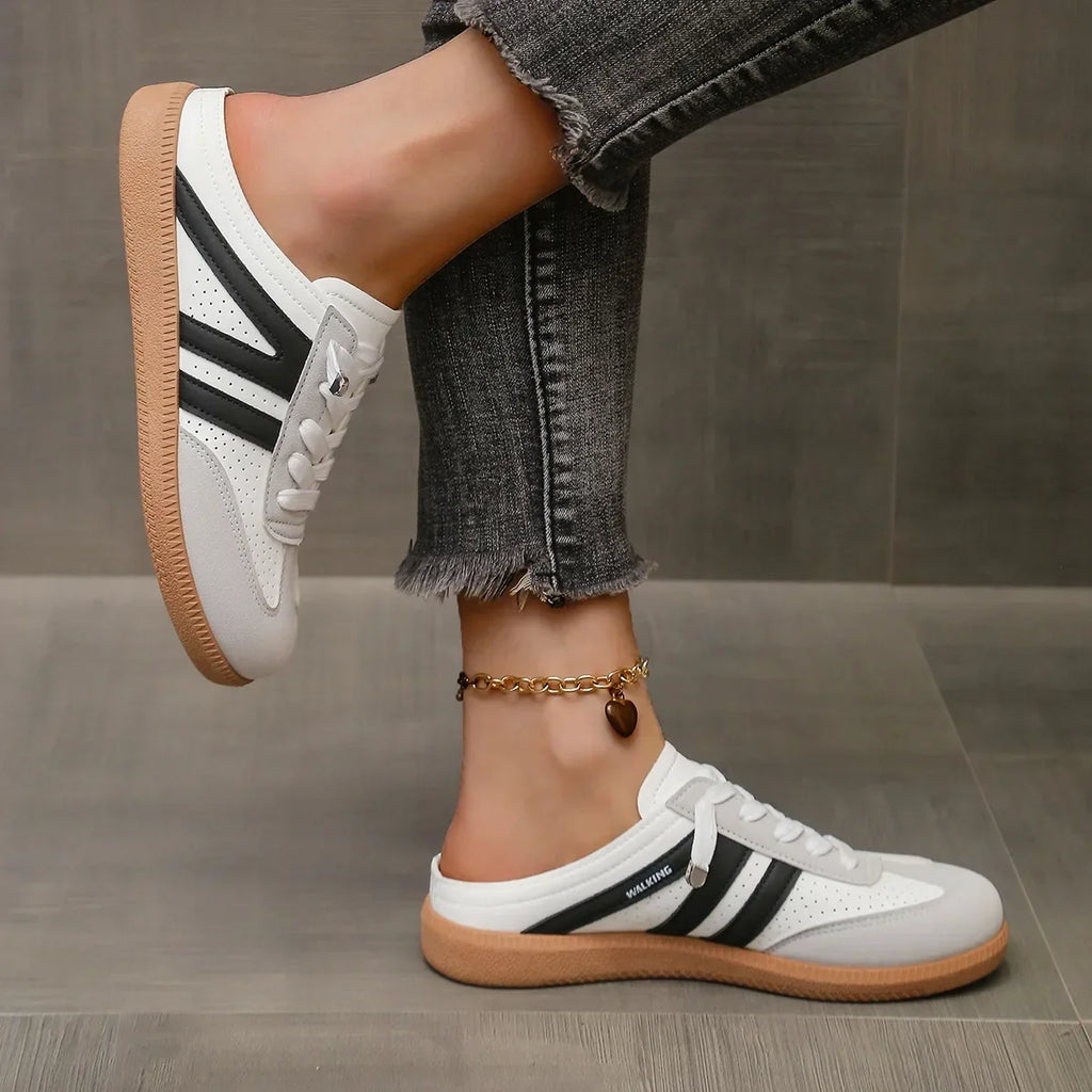 Women Mules Shoes Sports Round Toe Flat Female Footwear Casual Sneakers Clogs Platform Summer Slip on Creeper Baotou Slippers