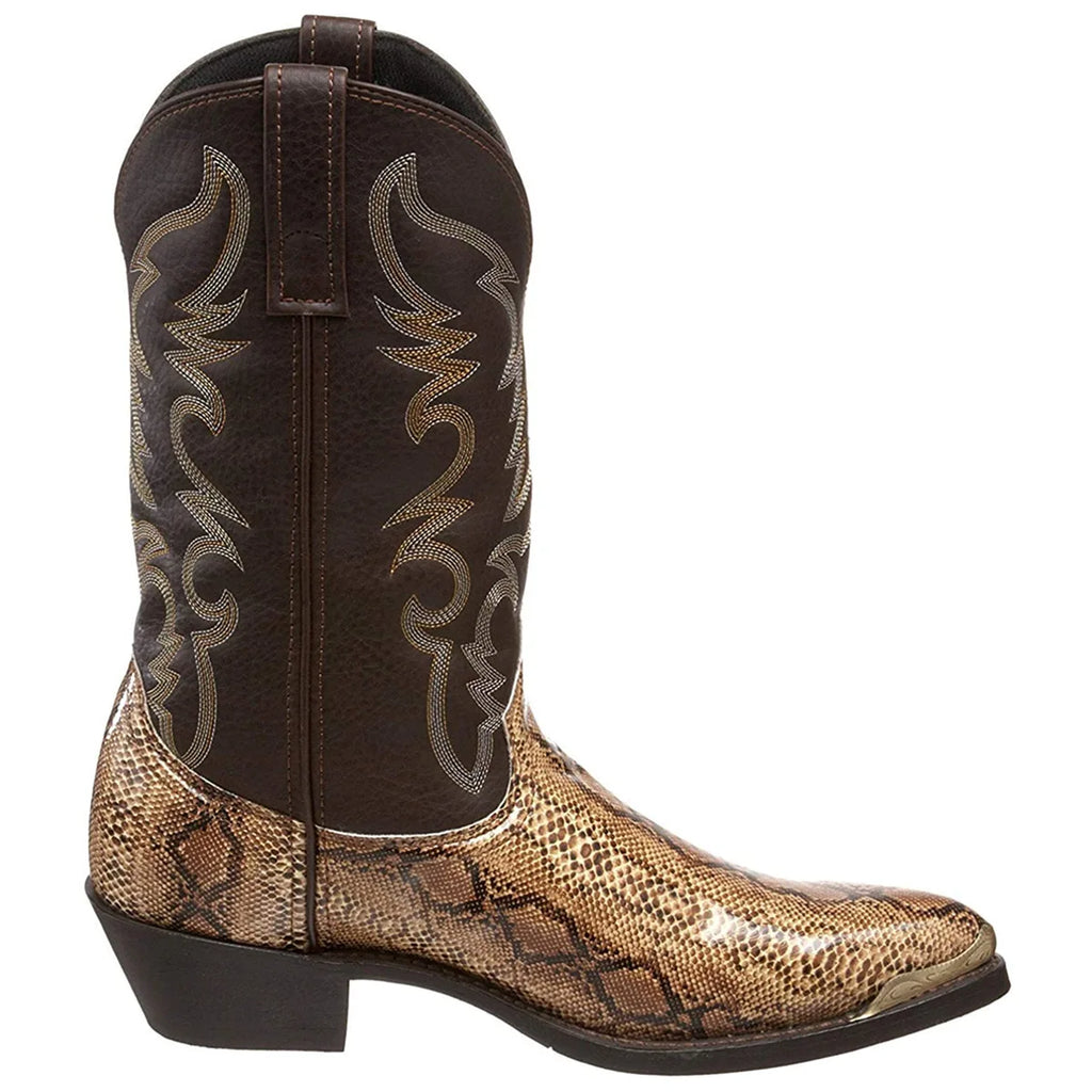 Snake Pattern Cowboy Boots Men Handmade Mid-calf Mens Boots Retro Pointed-top Western Boots Plus Size 38-48 Unisex Shoes Botas