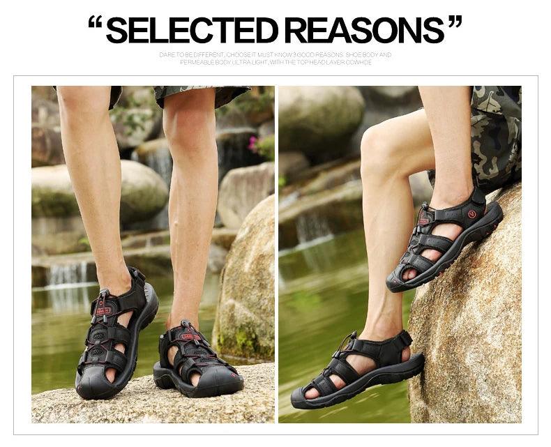 Men Summer Beach Sandals Outdoor Non-slip Wading Shoes Fisherman Leather Breathable Hiking Non-slip Sandals Sandalia Masculina