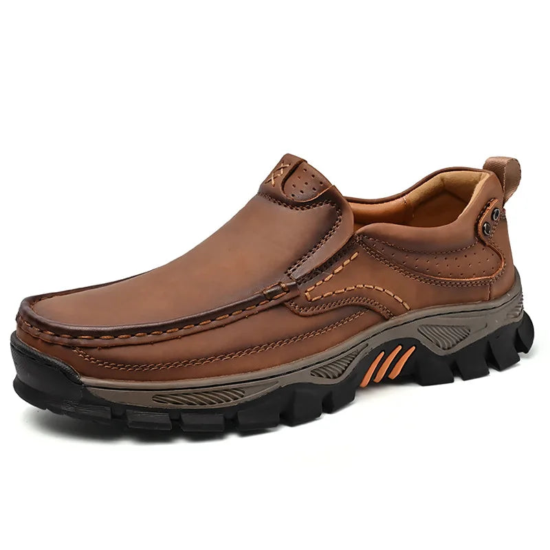 Retro Style Leather Loafers Mens Comfort Casual Shoes Breathable Male Driving Footwear Moccasin Travel Climbing Camping Footwear