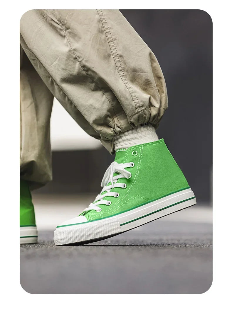 Retro High Top Canvas Shoes Classic Breathable Unisex Spring Autumn Fashionable Couple Style Cotton Lined Flat Bottom Sneakers
