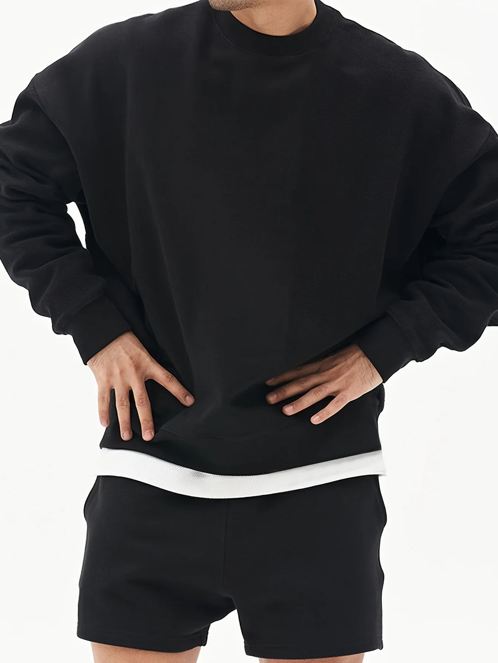 Black round Neck Sweatshirt Men's Casual Fashion Solid Color Sporty Loose Fit Spring Autumn Wear for Teenagers And Adults