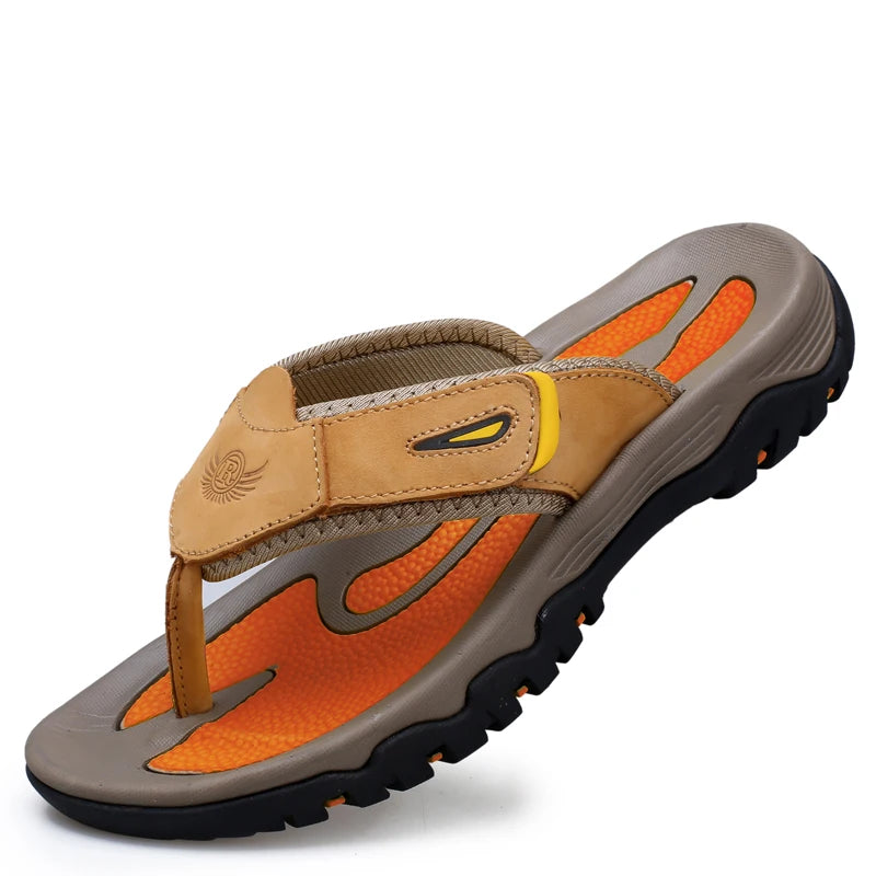 Cow Leather Outdoor Men Slippers Non-slip Wear-resistant Men's Flip Flops Summer Casual Shoes For Men Beach Sandals Plus Size