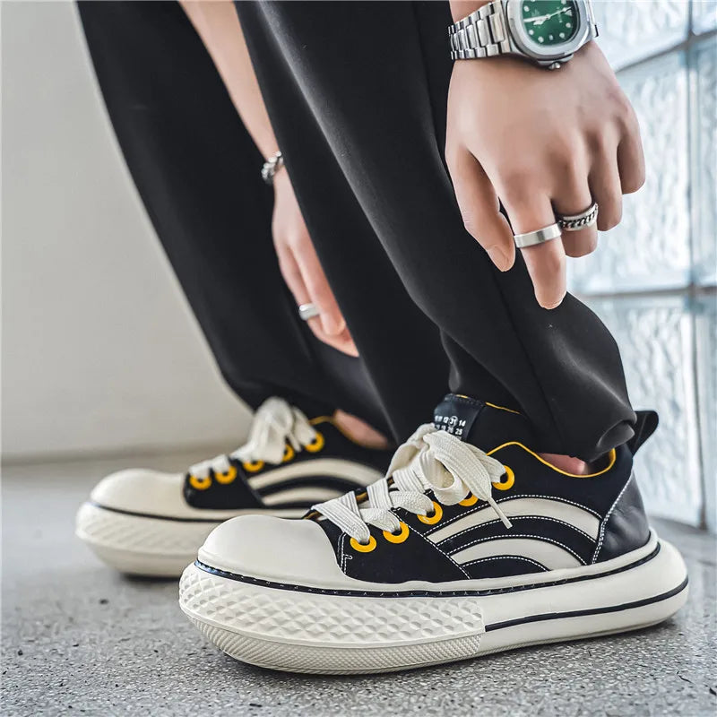 Brand Low Top Men's Canvas Sneakers Black Harajuku Big Head Platform Canvas Shoes Men Breathable Sport Casual Board Shoes Men