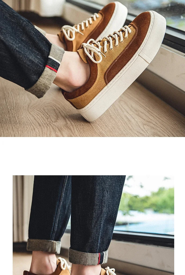 Korean Fashion Casual Canvas Sneakers Men Harajuku Platform Canvas Shoes Man Breathable Men's Vulcanized Shoes Zapatos De Lona