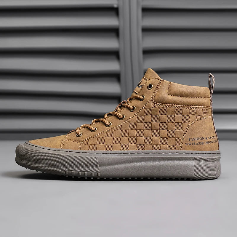 New Fashionable Versatile Men's Shoes, Casual Sports Shoes with Soft Soles and Soft Uppers, Mid-Top Retro Work Shoes, Wear-Resistant Trendy Shoes, British Style Lace-Up Shoes