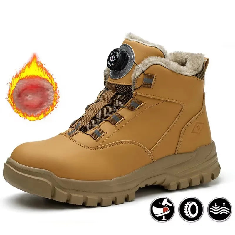 Rotating Buttons Work Boots Men Steel Toe Shoes Safety Boots Puncture-Proof Protective Shoes Waterproof Indestructible Shoes New