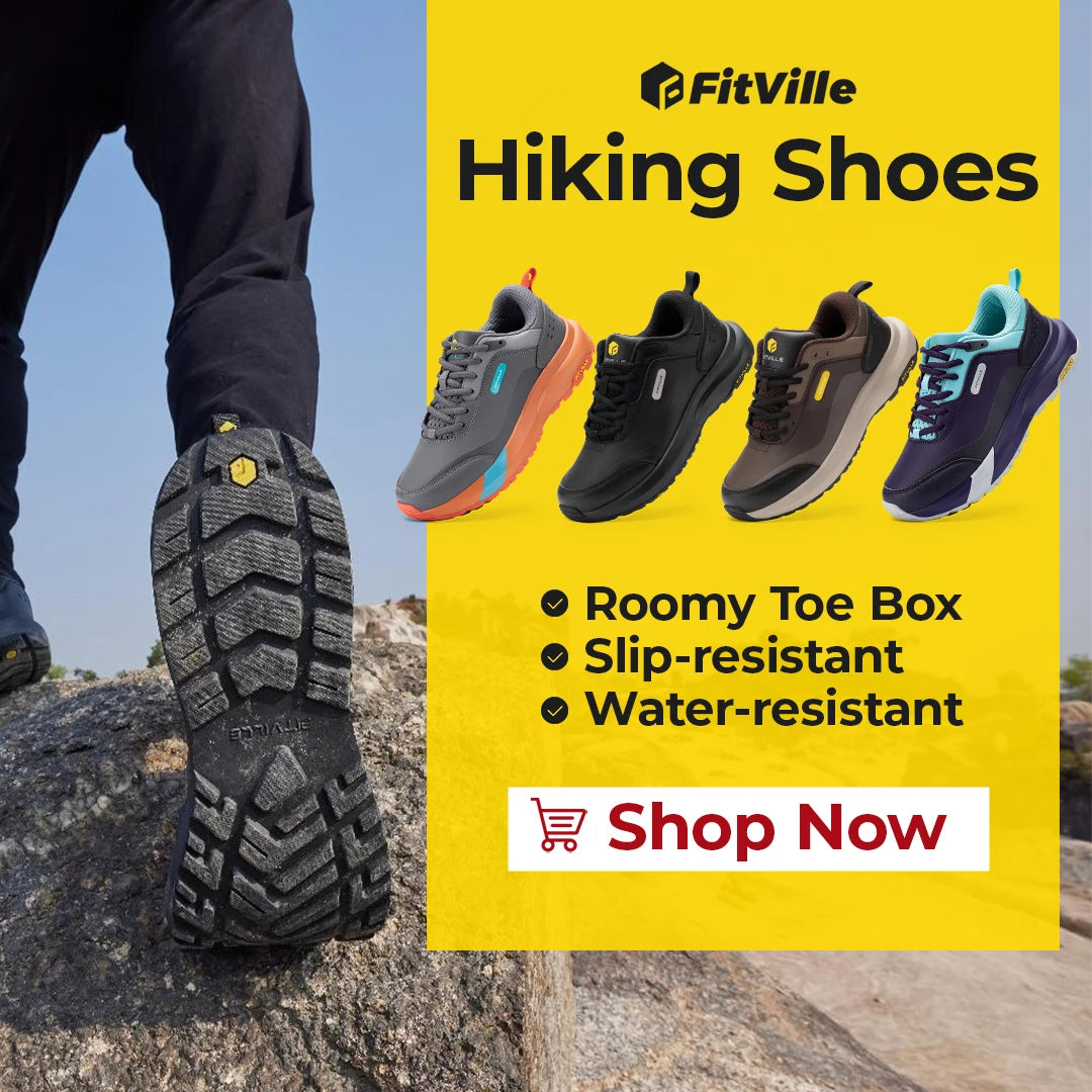 Fittington Hiking Shoes Extra Wide For Man Outdoor Walking Shoes Low-top Waterproof Work Shoes Toe with Arch Support for Heel
