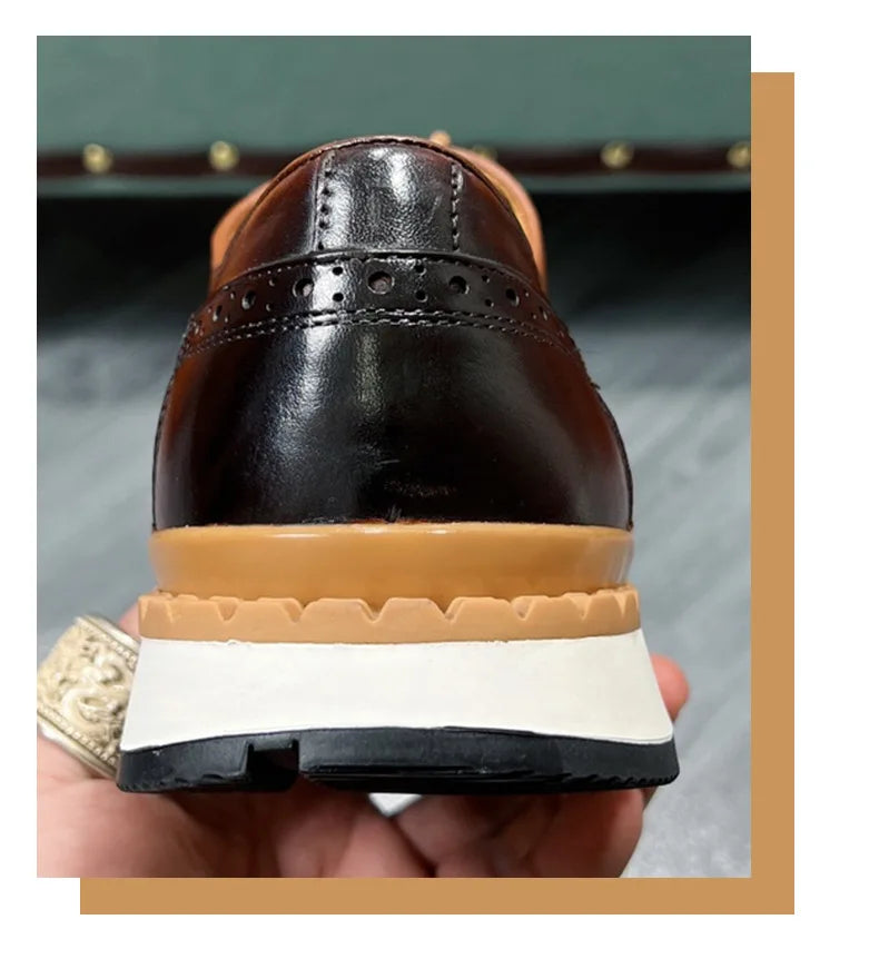 Spring Casual Shoes Men's Genuine Leather Anti-skid Sports Shoes Outdoor Walking Shoes Classic Pointed Breathable Leather Shoes