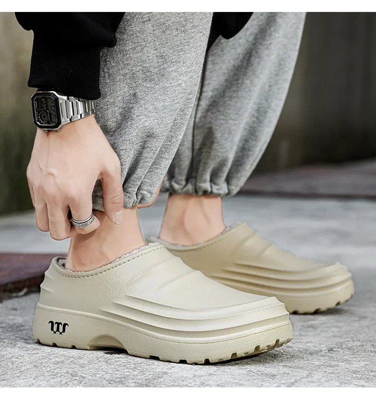 New Unisex Fashion Cotton Slippers Men Winter Warm Home Cotton Shoes Waterproof Garden Shoes Indoor Slip on Concise Shoes Woman