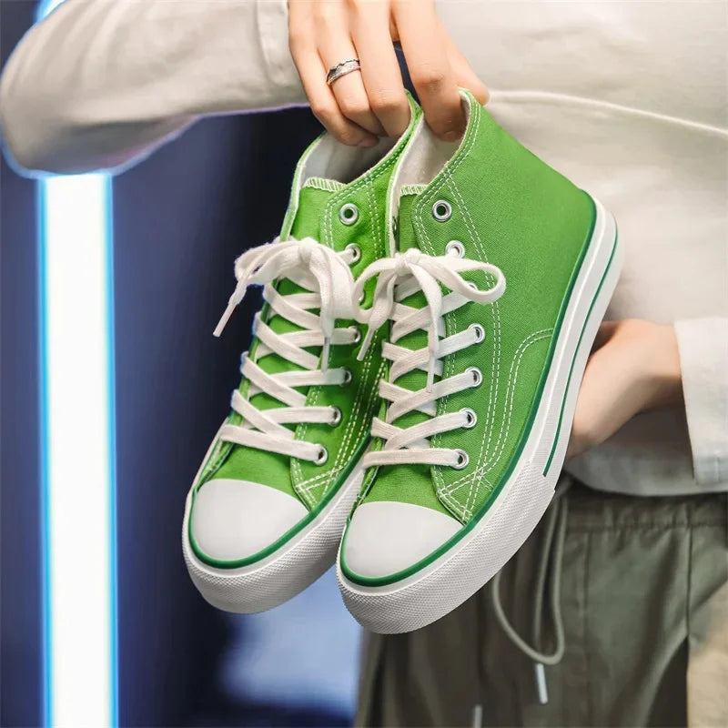 Retro High Top Canvas Shoes Classic Breathable Unisex Spring Autumn Fashionable Couple Style Cotton Lined Flat Bottom Sneakers