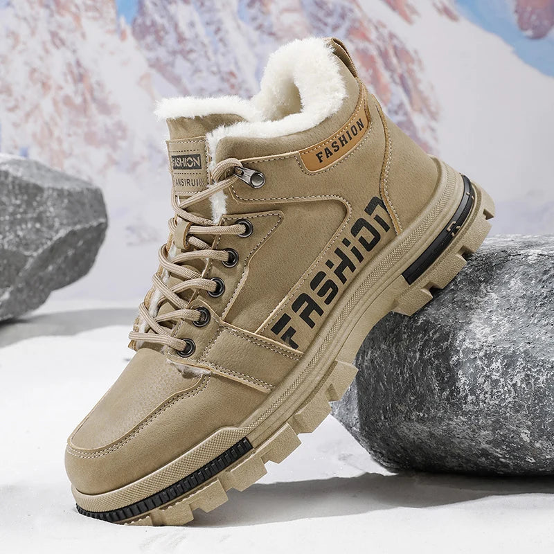 2025 Winter New: Men's Mid-High Top Warm Thickened Snow Sneakers - Versatile Trendy Platform Shoes for Outdoor Running