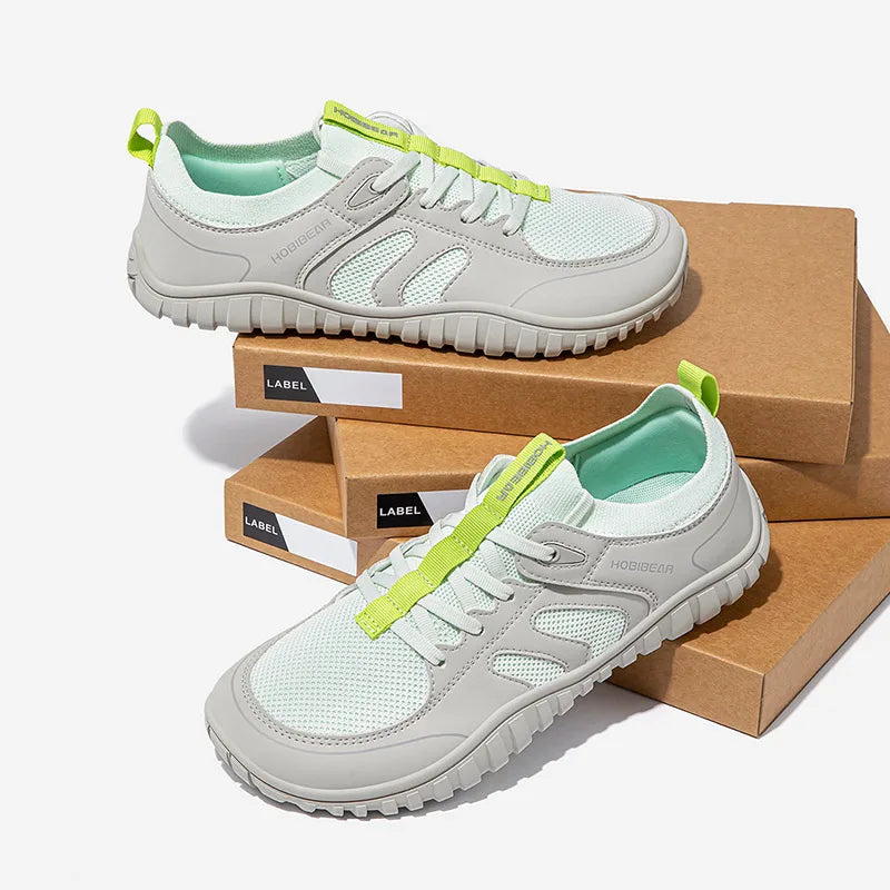 HOBIBEAR Wide Toe Running Sneakers Unisex Minimalist Mesh Breathable Shoes Artificial Leather Lace Up Walking Sneakers