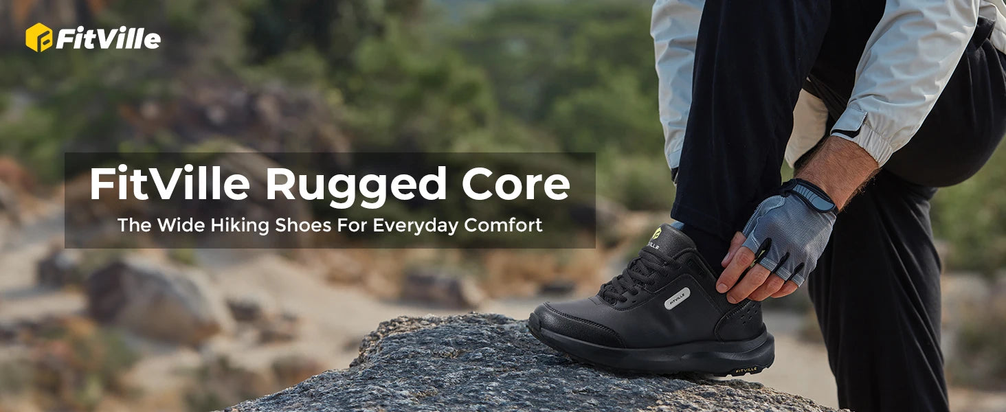Fittington Hiking Shoes Extra Wide For Man Outdoor Walking Shoes Low-top Waterproof Work Shoes Toe with Arch Support for Heel