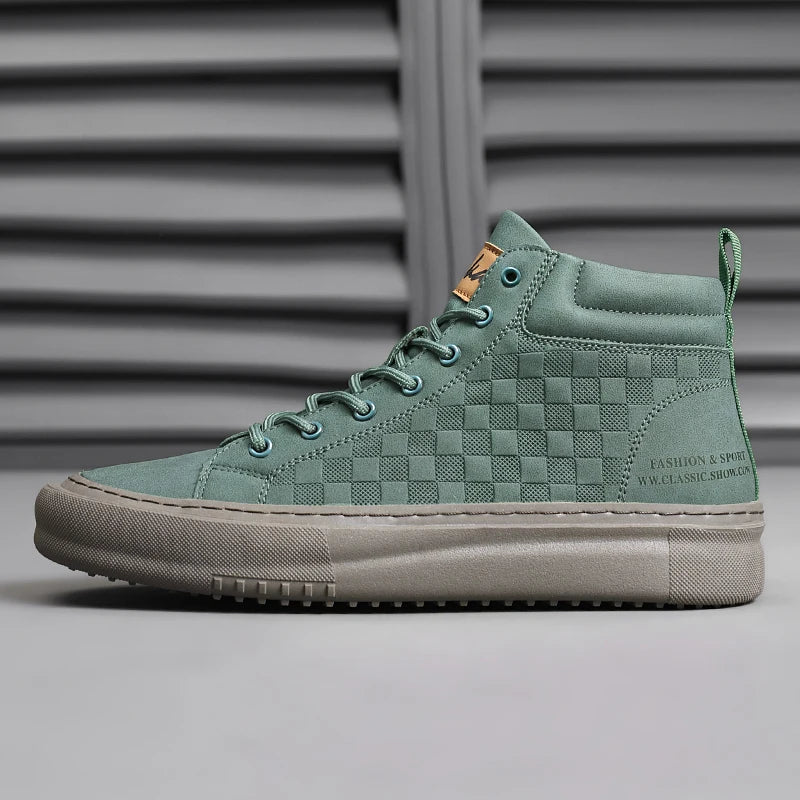New Fashionable Versatile Men's Shoes, Casual Sports Shoes with Soft Soles and Soft Uppers, Mid-Top Retro Work Shoes, Wear-Resistant Trendy Shoes, British Style Lace-Up Shoes