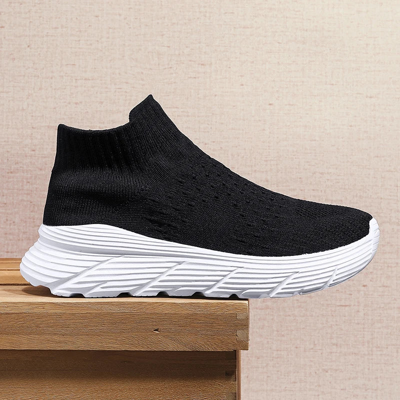 Soft Light Sneakers Men and Women Plus Size 35-46 Unisex Sports Shoes Thick Sole Cushioning EVA Slip On Ankle Socks Shoes