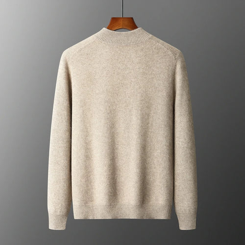 100% Merino Wool Men's Warm Sweater Mock Collar Thickened Zippered Cardigan Autumn Winter New Cashmere Knitted Long Sleeve Tops