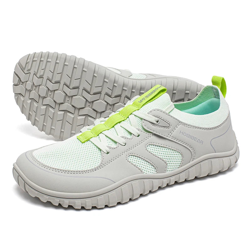 HOBIBEAR Wide Toe Running Sneakers Unisex Minimalist Mesh Breathable Shoes Artificial Leather Lace Up Walking Sneakers