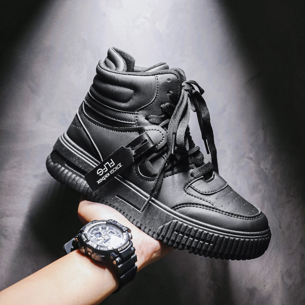 Men Platform Sneakers Lace Up Simple Design Skateboard Flats Outdoor Running Sports Shoes Casual High Top Sneakers For Couple 46