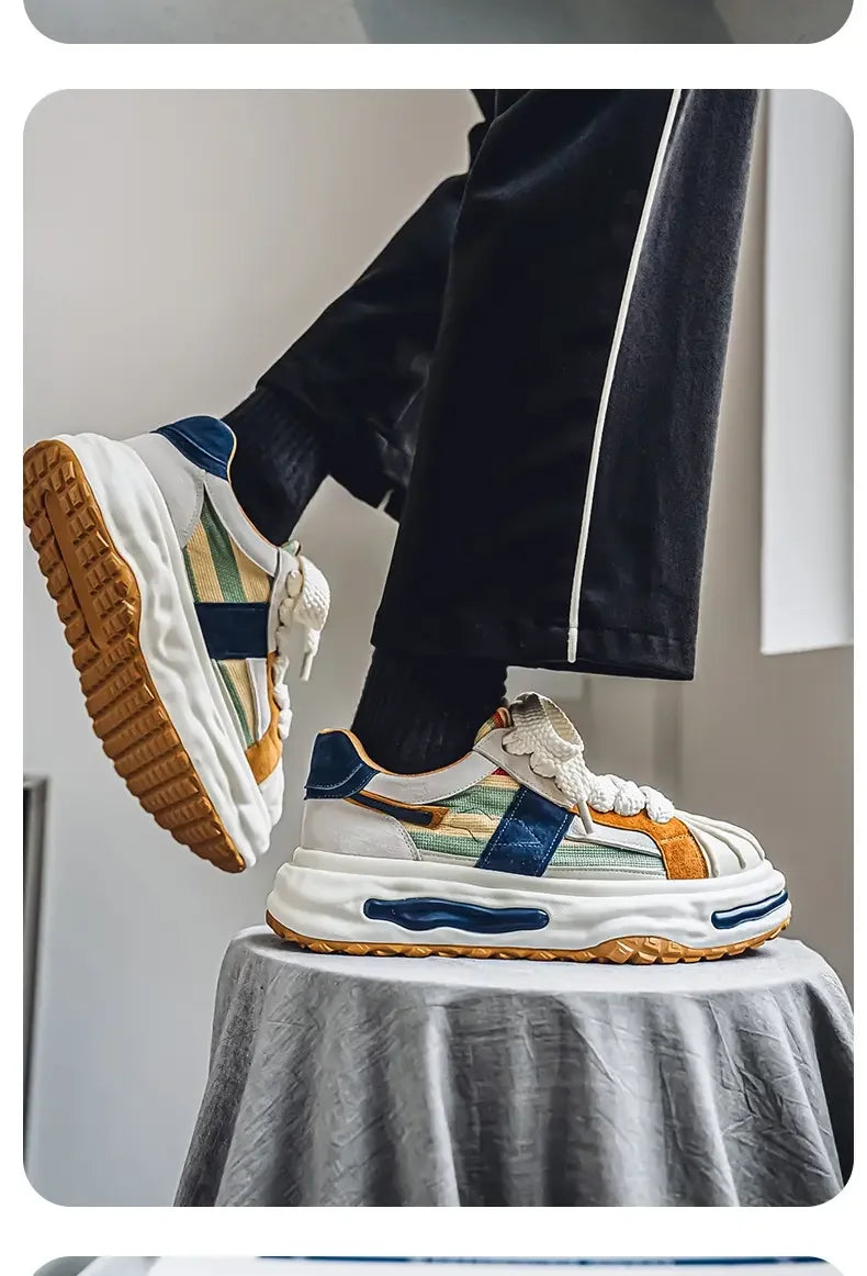 Sneakers Casual Mens Designer Dissolved Sole Board Shoes Fashion Leather Fabric Breathable Height Increased Platform Sport Shoes