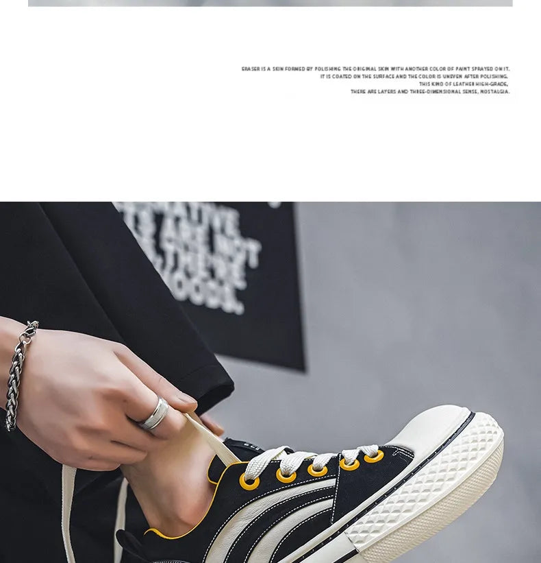 Brand Low Top Men's Canvas Sneakers Black Harajuku Big Head Platform Canvas Shoes Men Breathable Sport Casual Board Shoes Men