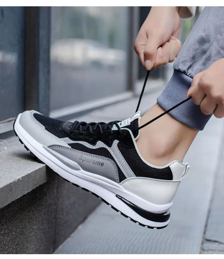 New Men's Breathable Low-Top Lace-Up Casual Shoes Comfortable Sports Shoes Lightweight PU Mesh Upgraded Version Fashionable