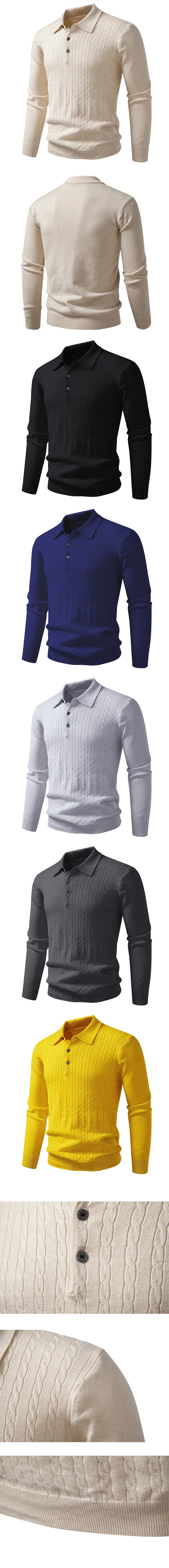 Autumn Mens Polo Sweater V Neck Long Sleeve Knit Button Polos Ribbed Casual Dress Pullover Sweaters Outdoor Winter Streetwear