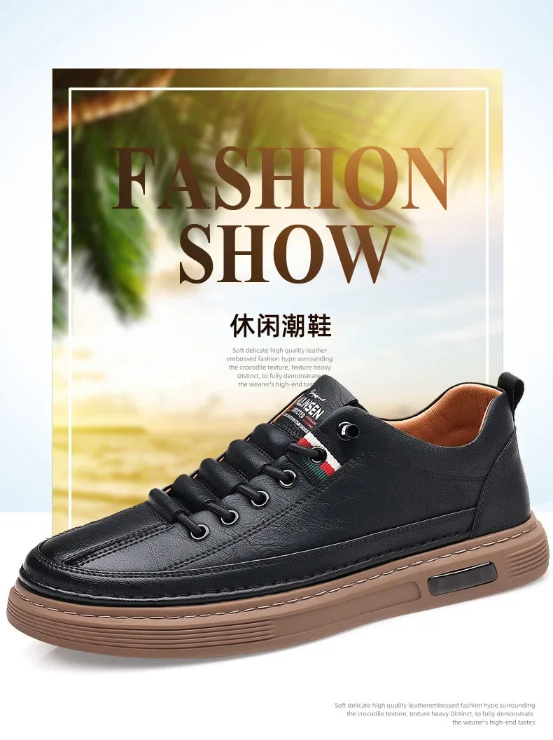 New Leather Shoes for Men Non-slip Sports Fashion Comfortable Sneakers Male Flat Slip-on Casual Brand Men's Casual