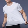 Summer High Elastic t-Shirt Men Breathable Ice Silk t Shirt Short Sleeve Casual Tops Quick Dry Gym Running Shirt Male Clothing