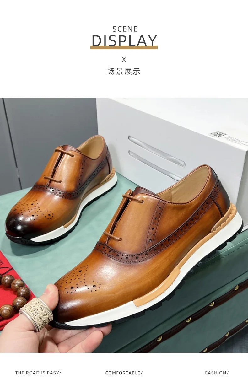 Spring Casual Shoes Men's Genuine Leather Anti-skid Sports Shoes Outdoor Walking Shoes Classic Pointed Breathable Leather Shoes