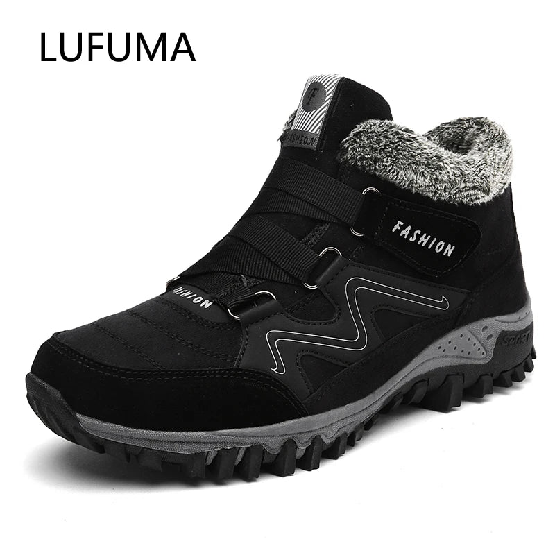 LUFUMA Leather Men Boots Winter with Fur 2022 Warm Snow Boots Men Winter Work Casual Shoes Sneakers High Top Rubber Ankle Boots
