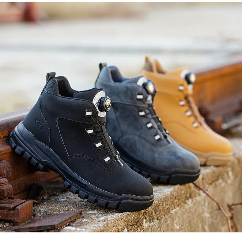Rotating Buttons Work Boots Men Steel Toe Shoes Safety Boots Puncture-Proof Protective Shoes Waterproof Indestructible Shoes New