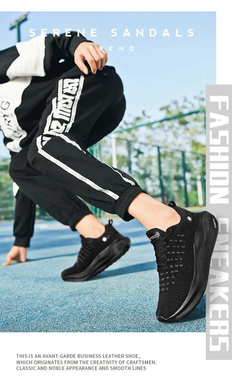 Men's breathable mesh thick-sole running shoes four season soft-sole non-slip outdoor casual sports shoes fashion light sneakers