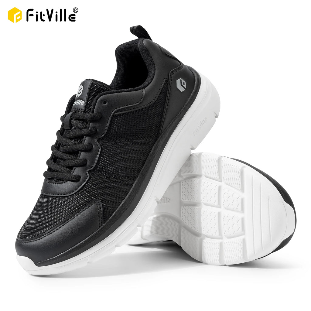 FitVille Men's Walking Shoes Wide Width Max Cushioning Lightweight Sneakers Casual Shoes for Plantar Fasciitis Pain Relief