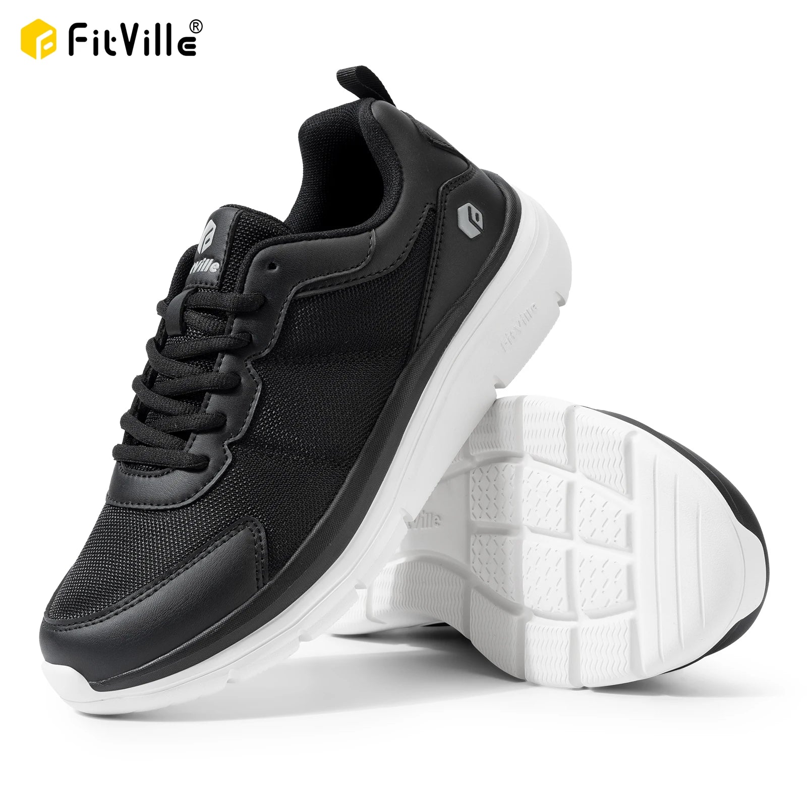 FitVille Men's Walking Shoes Wide Width Max Cushioning Lightweight Sneakers Casual Shoes for Plantar Fasciitis Pain Relief