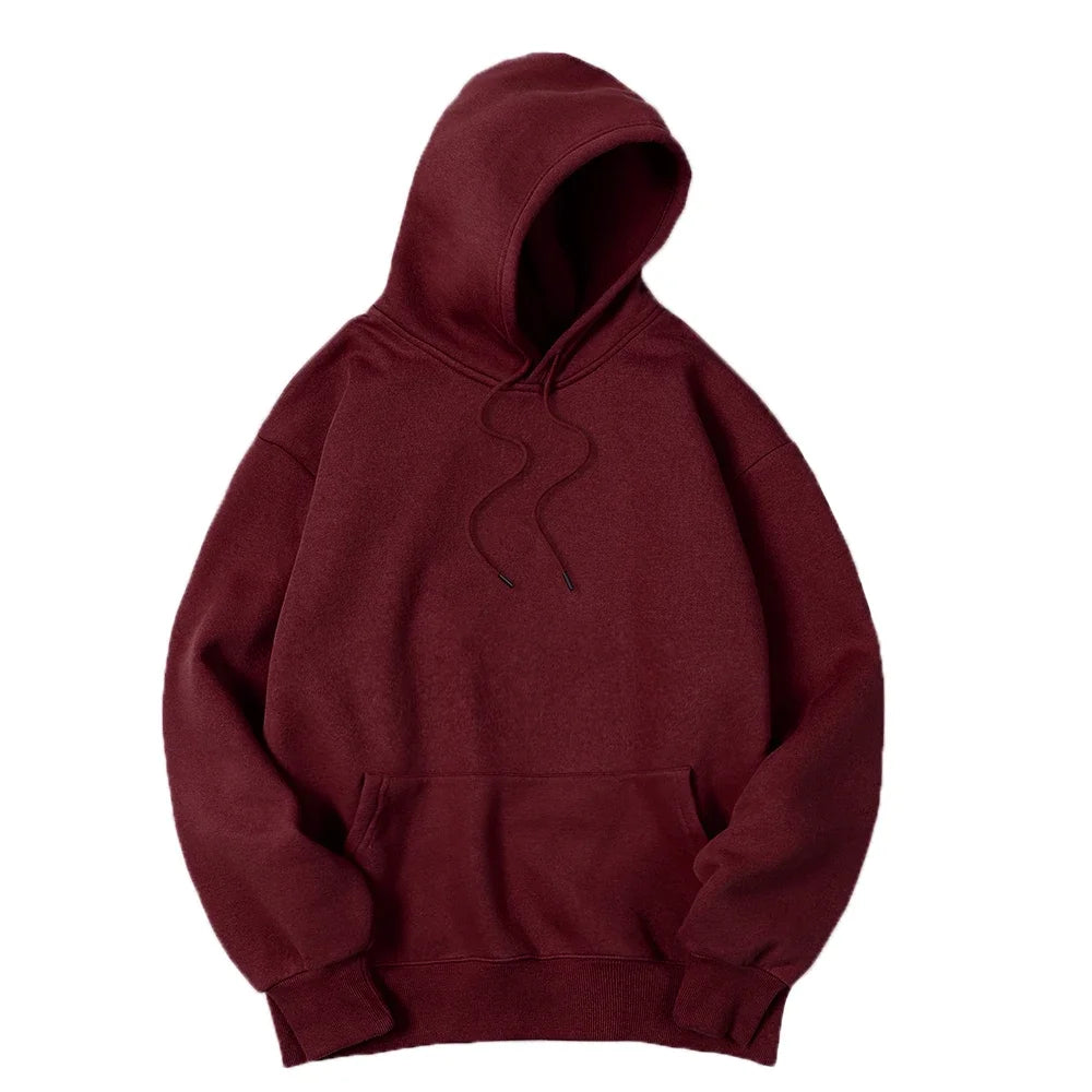 2025 Men's Solid Color Hooded Sweaters Men's Warm Wool Sweater Fashionable Street Clothing Loose  Breathable Jersey Brand Hooded