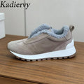 Casual New Sneakers Woman Round Toe Lace Up Outdoors Shoes Cow Suede Patchwork String Bead Comfort Flat Women's Sports Shoes