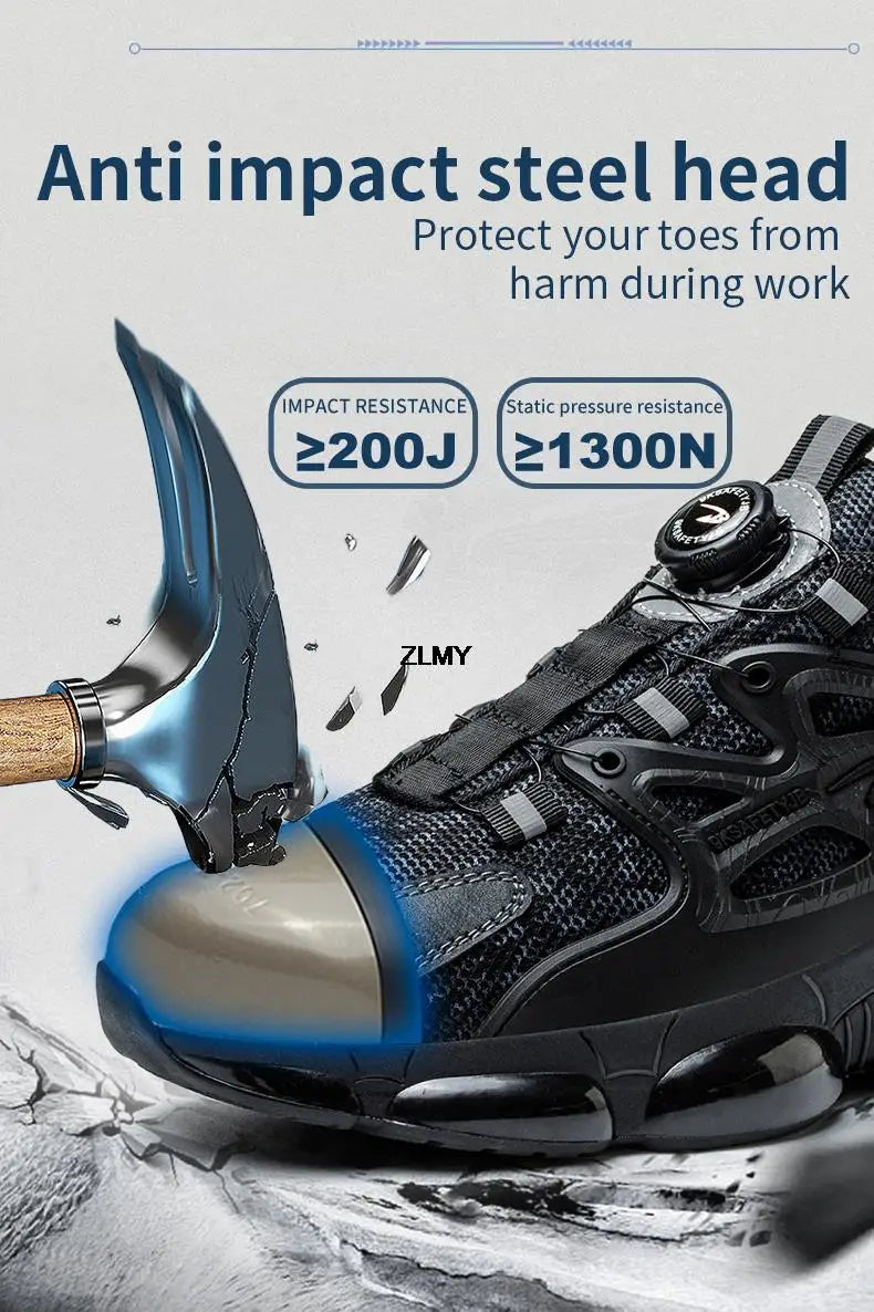 ZLMY Rotating Button Safety Shoes Men Steel Toe Sneakers Air Cushion Work Shoes Man Puncture Proof Work Safety Boots Protective