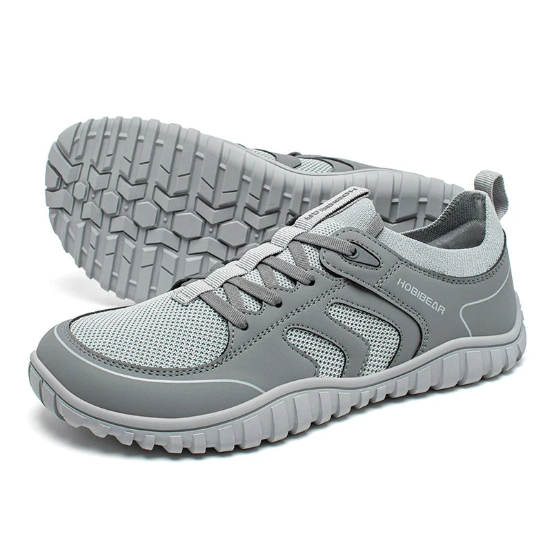 HOBIBEAR Wide Toe Running Sneakers Unisex Minimalist Mesh Breathable Shoes Artificial Leather Lace Up Walking Sneakers