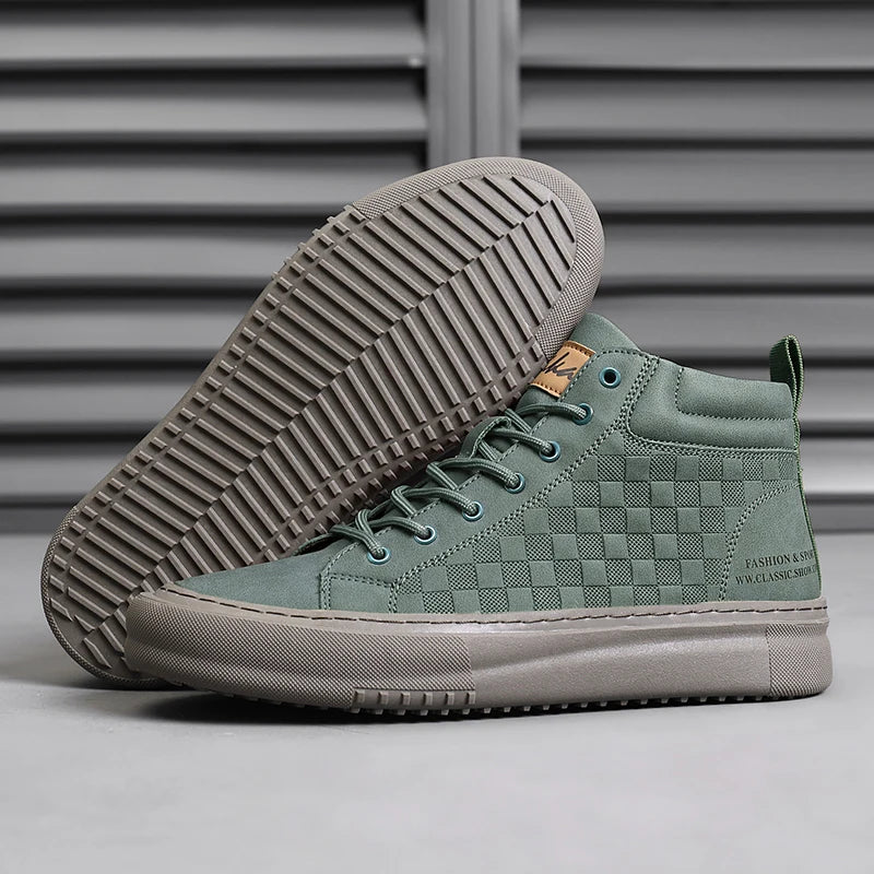 New Fashionable Versatile Men's Shoes, Casual Sports Shoes with Soft Soles and Soft Uppers, Mid-Top Retro Work Shoes, Wear-Resistant Trendy Shoes, British Style Lace-Up Shoes