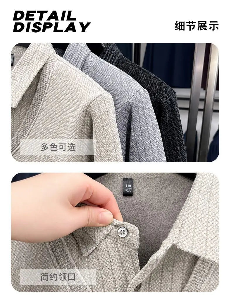 Mens Sweater Polo Collar Label Patchwork Stripes Plush Wool Liner Knitted Thickened Sweater Brand Luxury Print Thermo Menswear