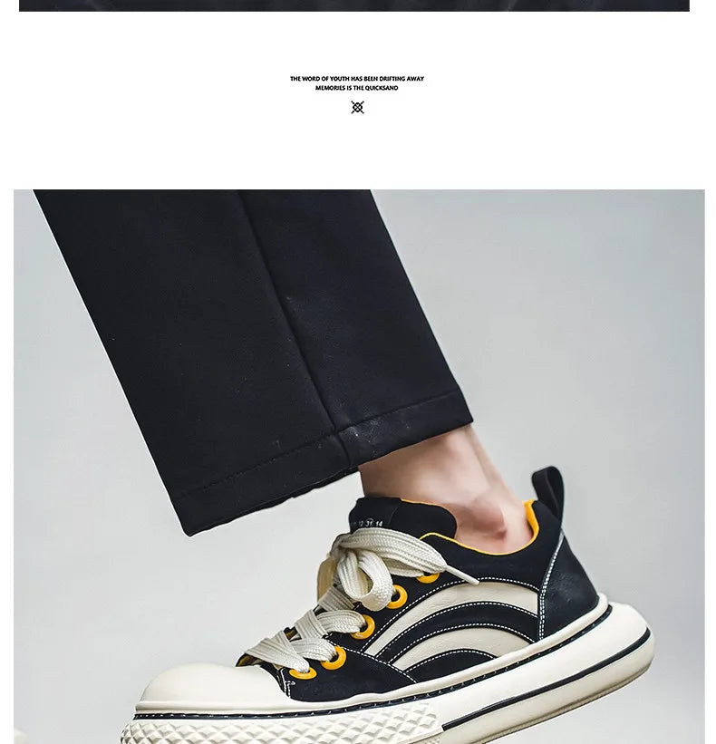 Brand Low Top Men's Canvas Sneakers Black Harajuku Big Head Platform Canvas Shoes Men Breathable Sport Casual Board Shoes Men